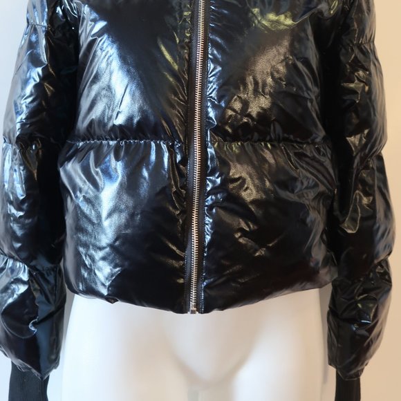 Womens Central Park West Black Blue Faux Fur Collar Puffer Bomber Jacket S * - Picture 6 of 12